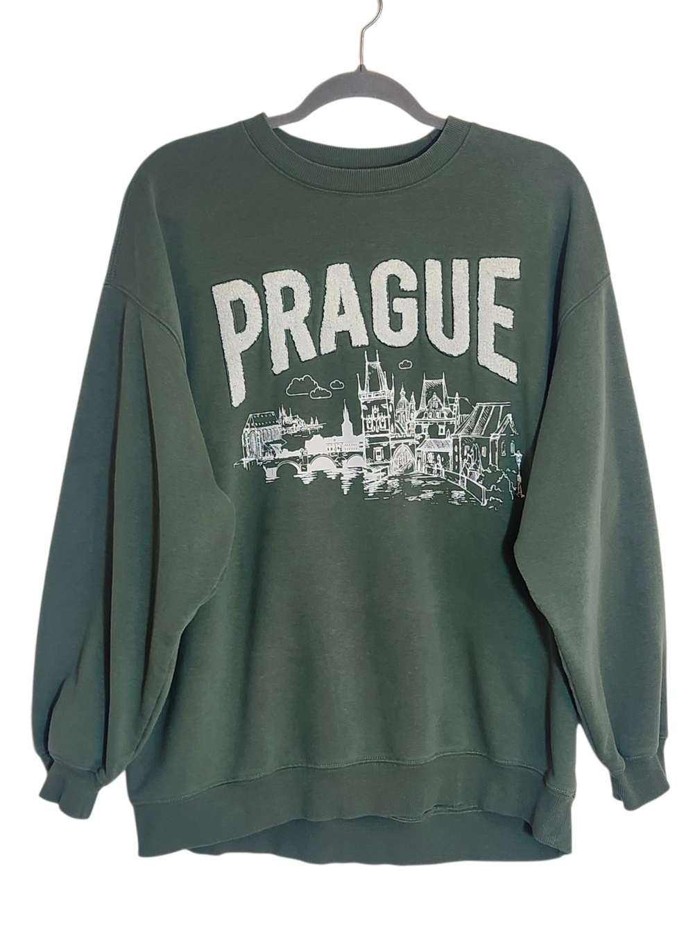 Gianni Bini Green Prague Textured Logo Oversized Sweatshirt Size Medium